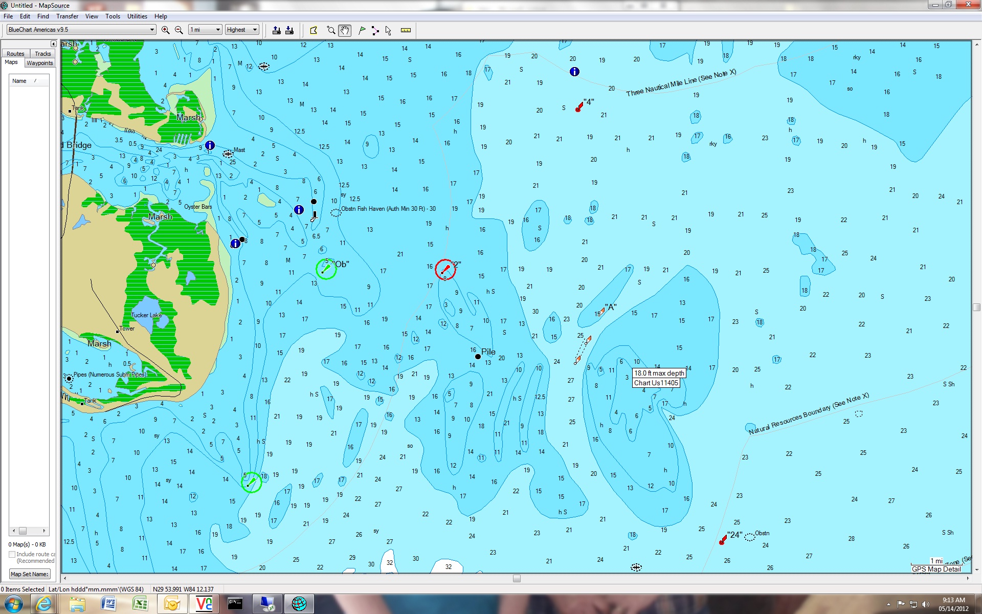 GPS coordnates are centered on shoals